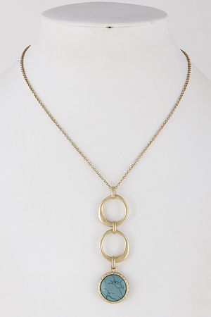 Long Necklace With 3 Hoops And Stone 6ICC7